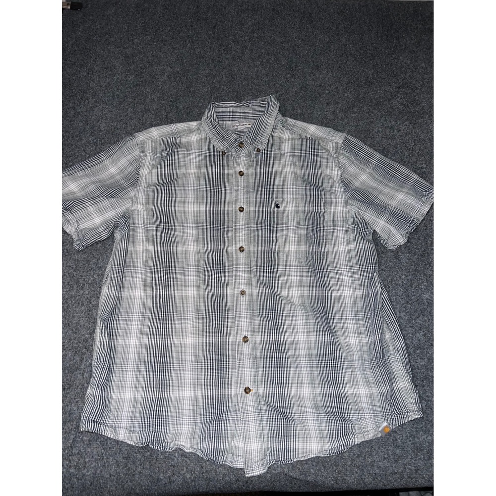 Carhartt Mens XL Relaxed Fit Short Sleeve Plaid Button Down Shirt Black White